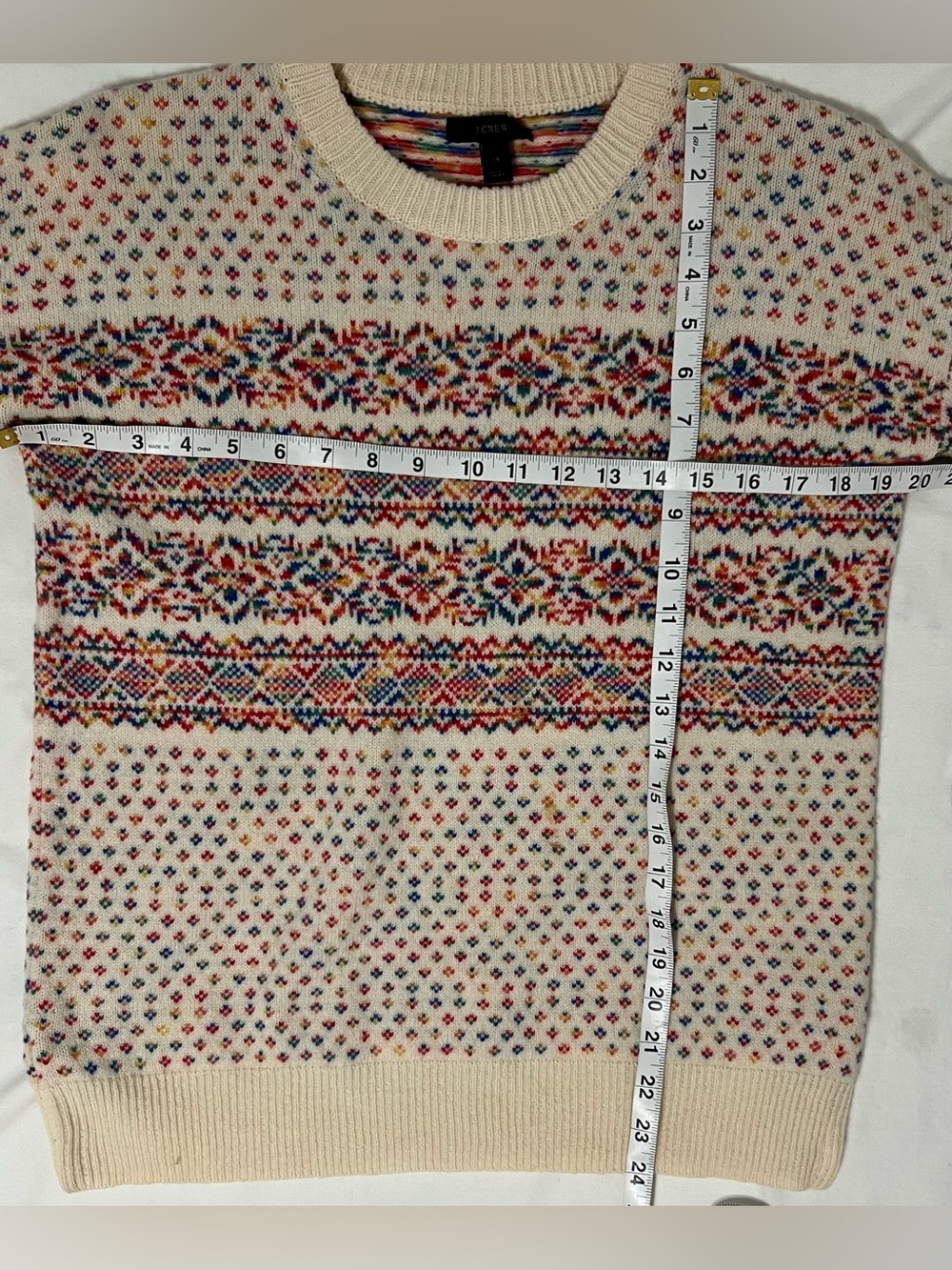 J.Crew 100% Wool Fair Isle Sweater XS Cream Multicolor Nordic Heritage - Picture 5 of 7